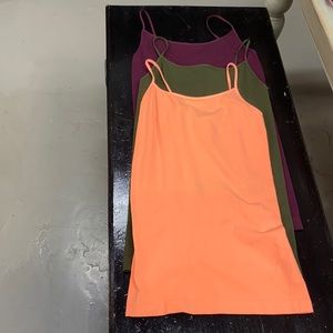 Lot of 3 NikiBiki spaghetti strap tank tops. NWOT. Olive, red wine, coral.